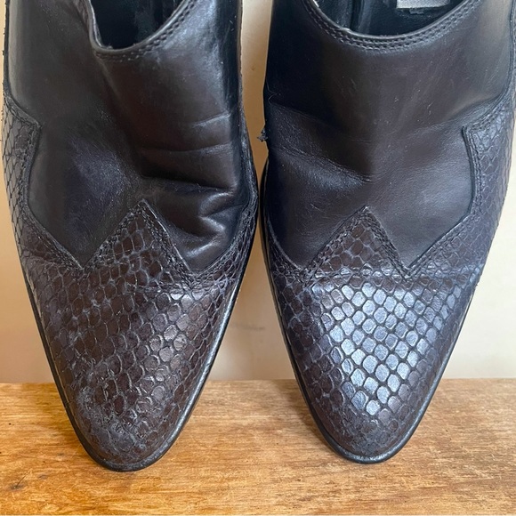 BRIGHTON Black Soft Leather & Reptile Embossed Western Cowgirl Mules 6.5M Italy - Picture 3 of 12